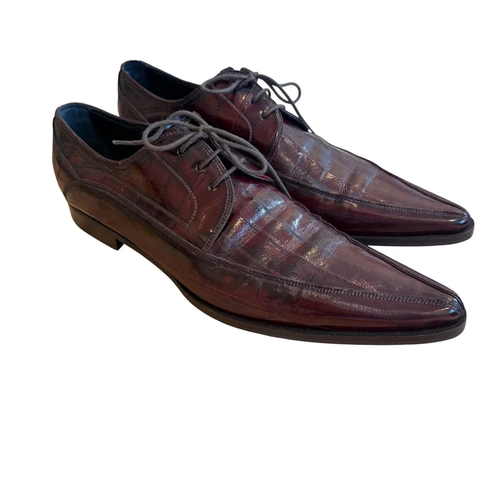 Dolce & Gabbana Mens Eel Skin Pointed Toe Oxford Shoes Burgundy Wine Size 9/42EU